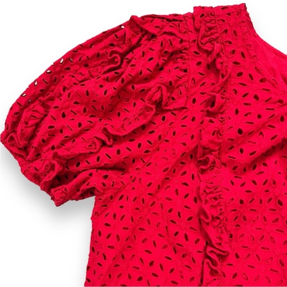 Rachel Parcell Red Eyelet Ruffle Top with Short Sleeves - Picture 3 of 5